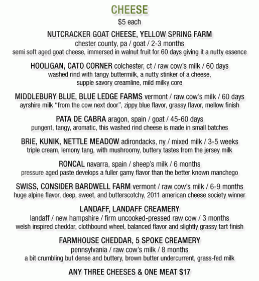 Cheese Menu, Drafting Room