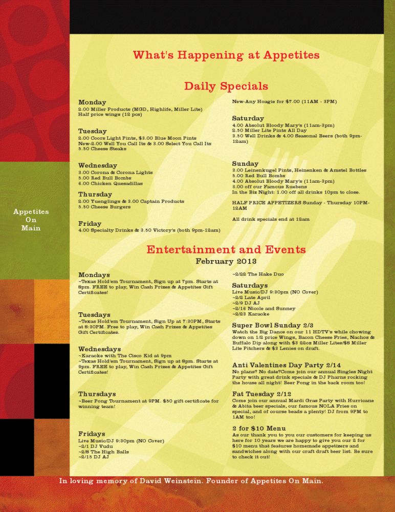 Appetites Events, Feb.
