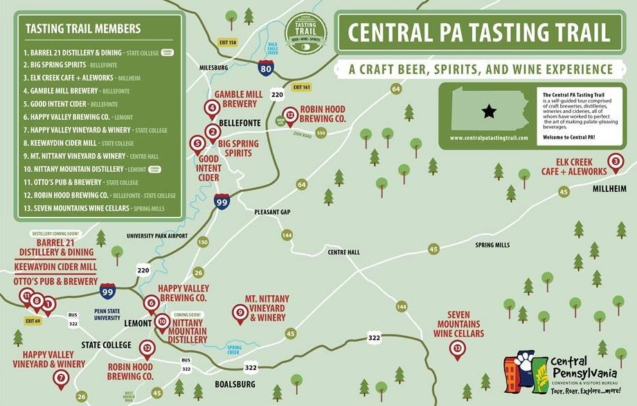 Central PA Tasting Trail Map