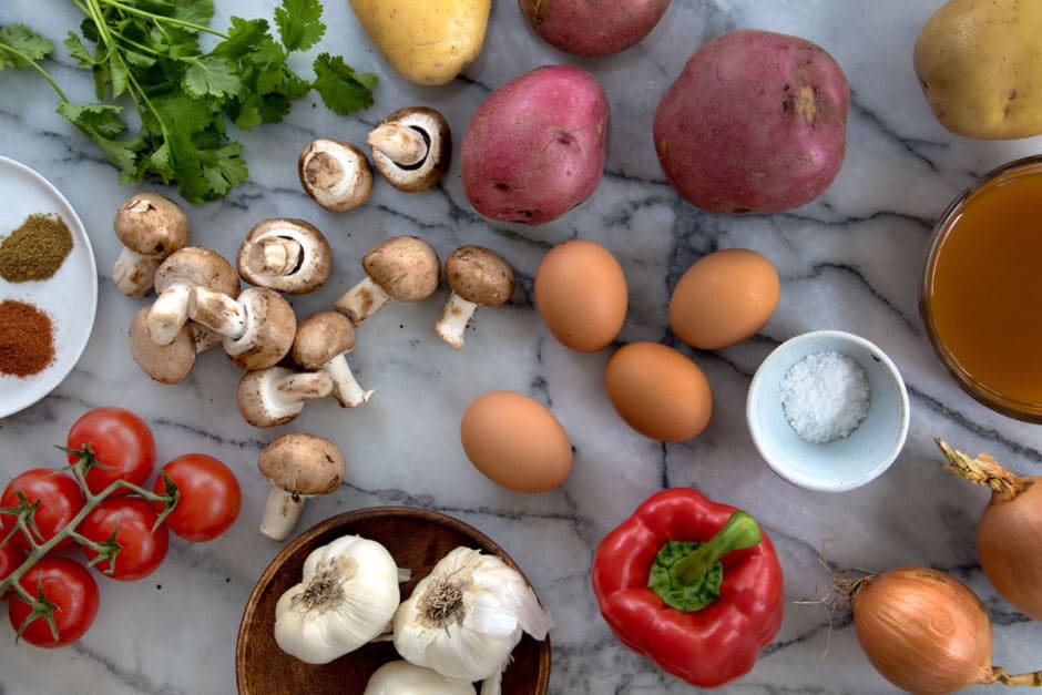 black-eyed peas recipe mushrooms eggs garlic tomatoes onions potatoes