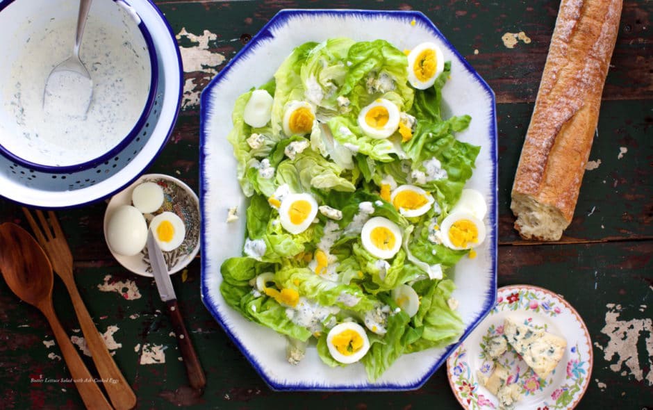 Butter Lettuce Salad with Ash-Cooked Eggs