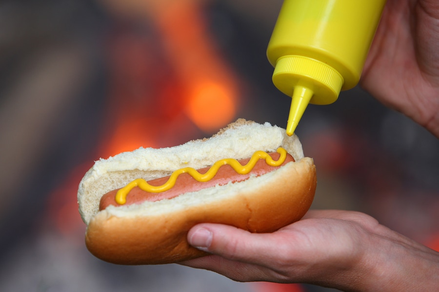 Mustard on hot dog