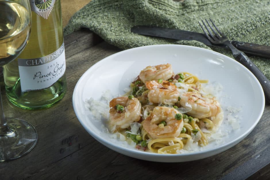 Chaddsford shrimp with pinot grigio