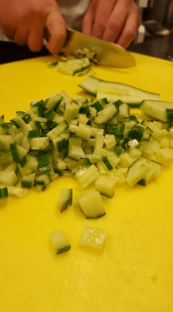 Gazpacho chopping zucchini