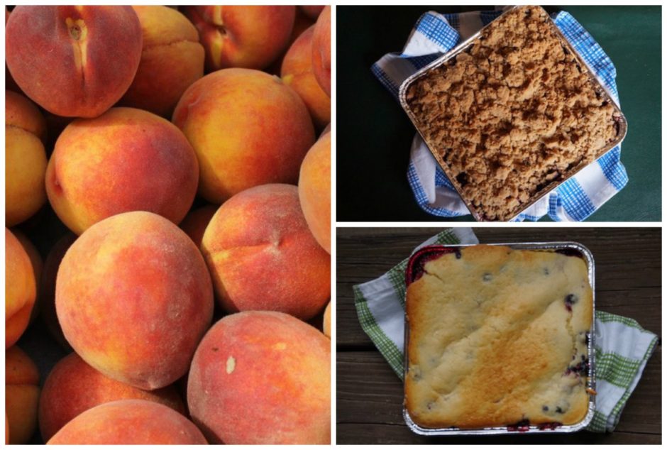 Weaver's blueberry baked goods and peach collage