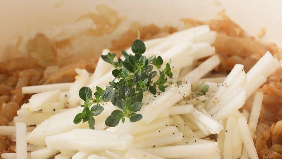 French onion and apple soup