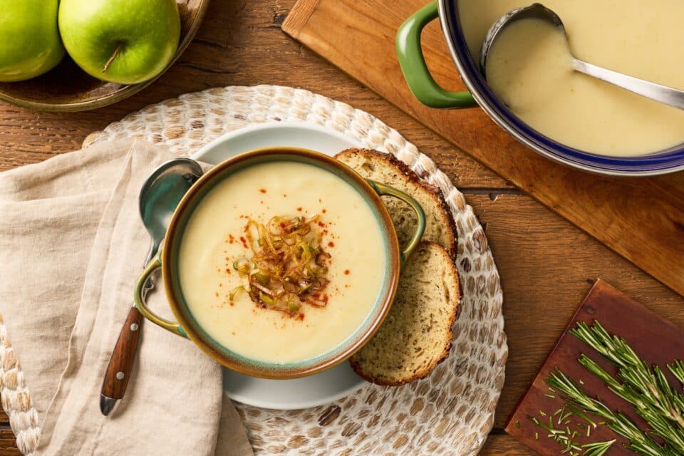 Cider apple-onion soup.