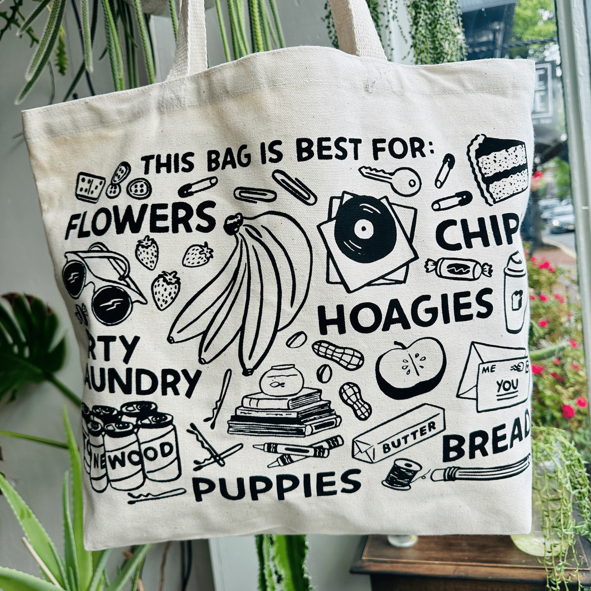 Maria Tina Beddia's artwork on a tote bag.