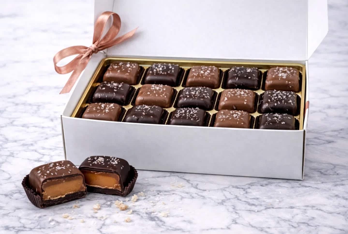 Salted caramel box at Sinful Sweets Chocolate Company.