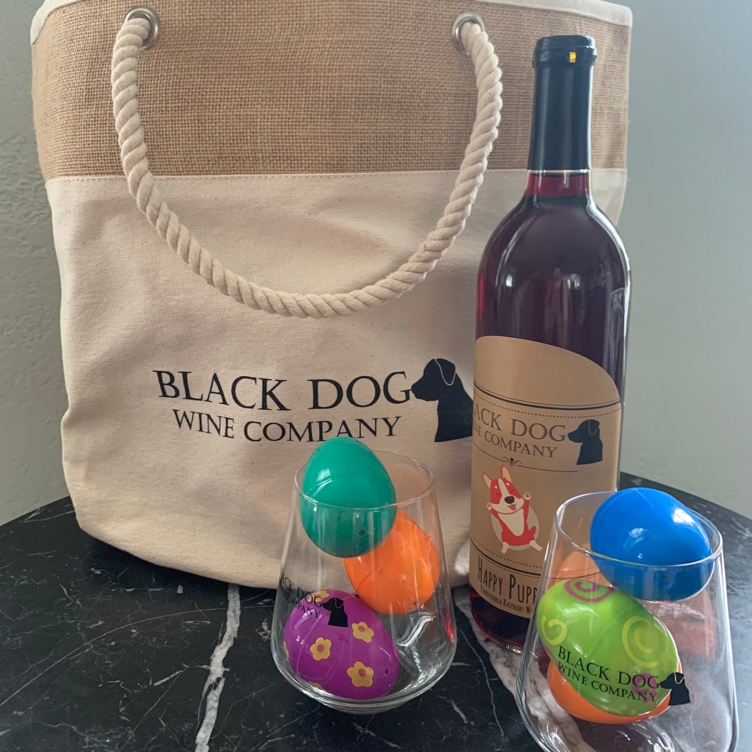 Easter eggs and wine at Black Dog Wine Company.