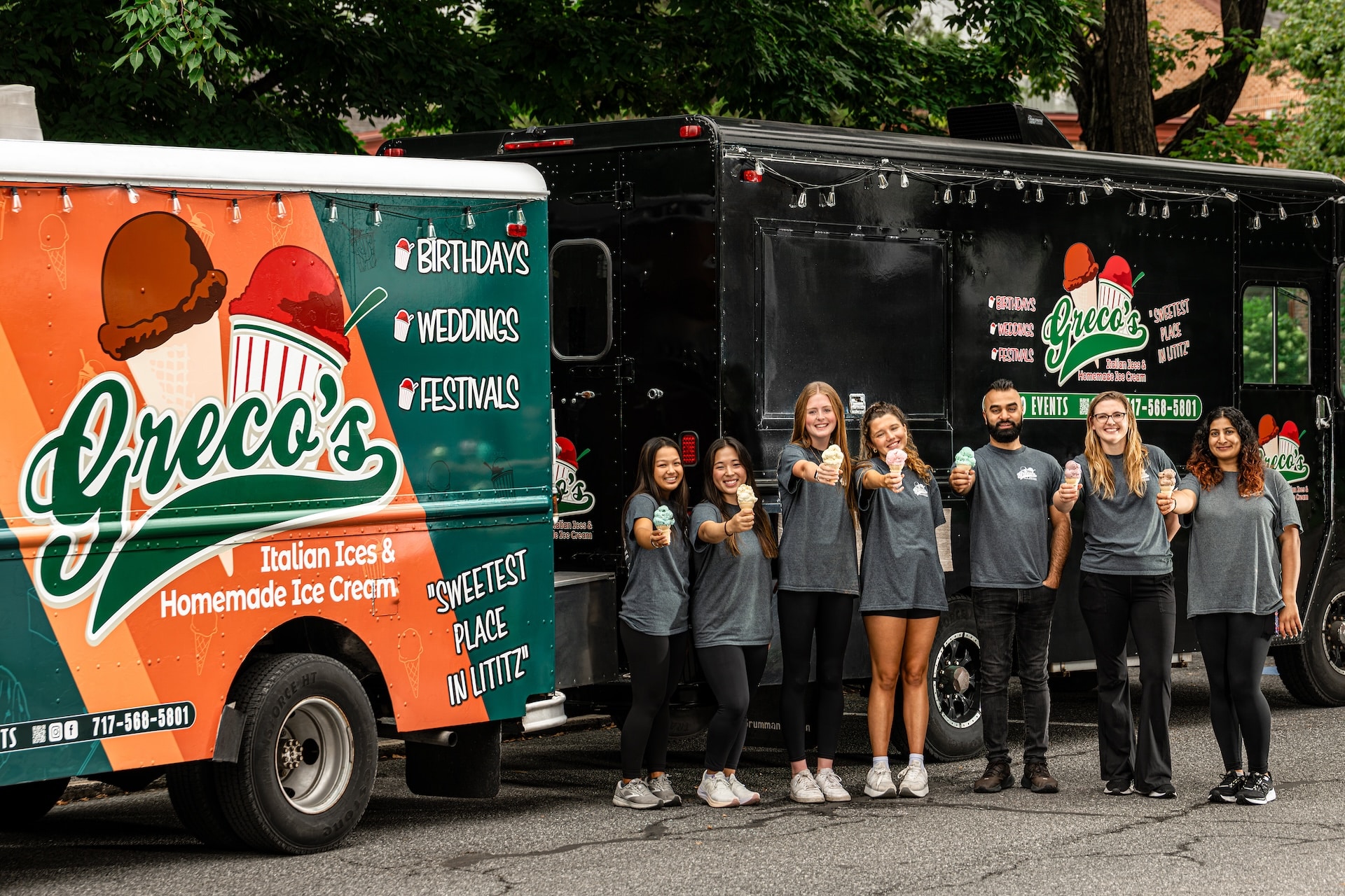 The ice cream trucks of PA Preferred Greco's Italian Ice and Homemade Ice Cream.