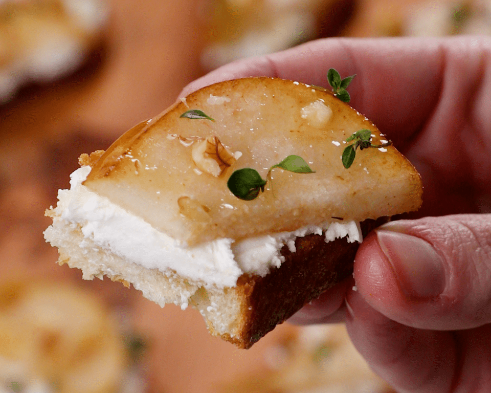 PA Preferred pear, goat cheese and honey bites.