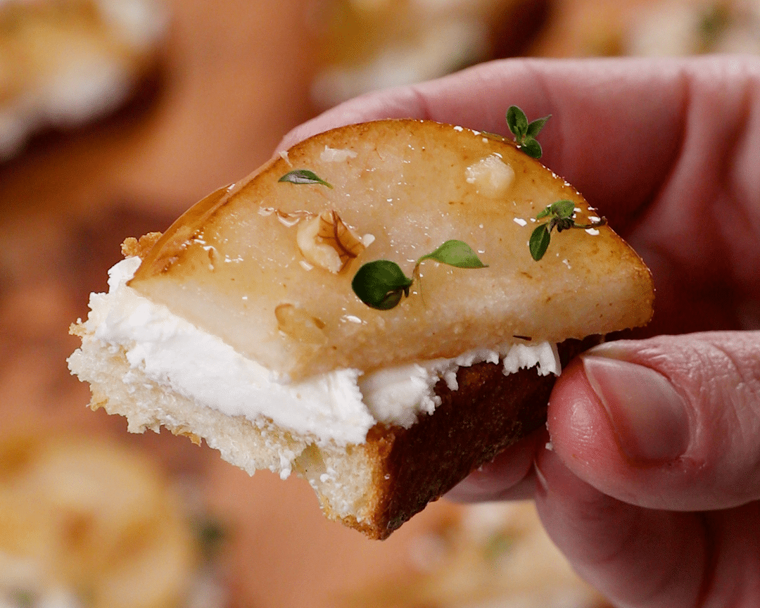 PA Preferred pear, goat cheese and honey bites.