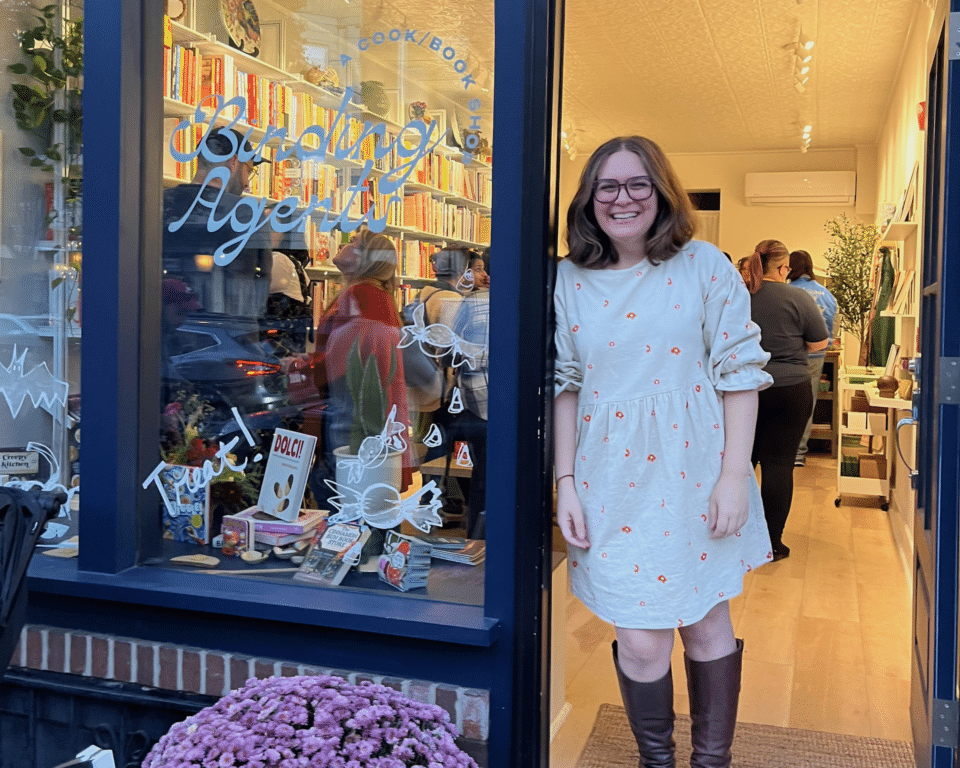 Catie Gainor on the opening night of her cook/book shop, Binding Agents.