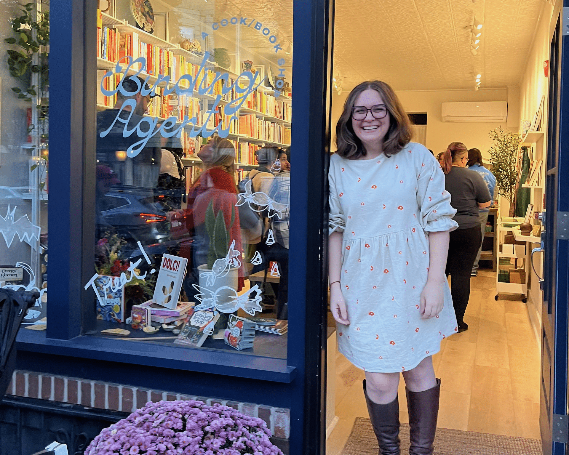 Catie Gainor on the opening night of her cook/book shop, Binding Agents.