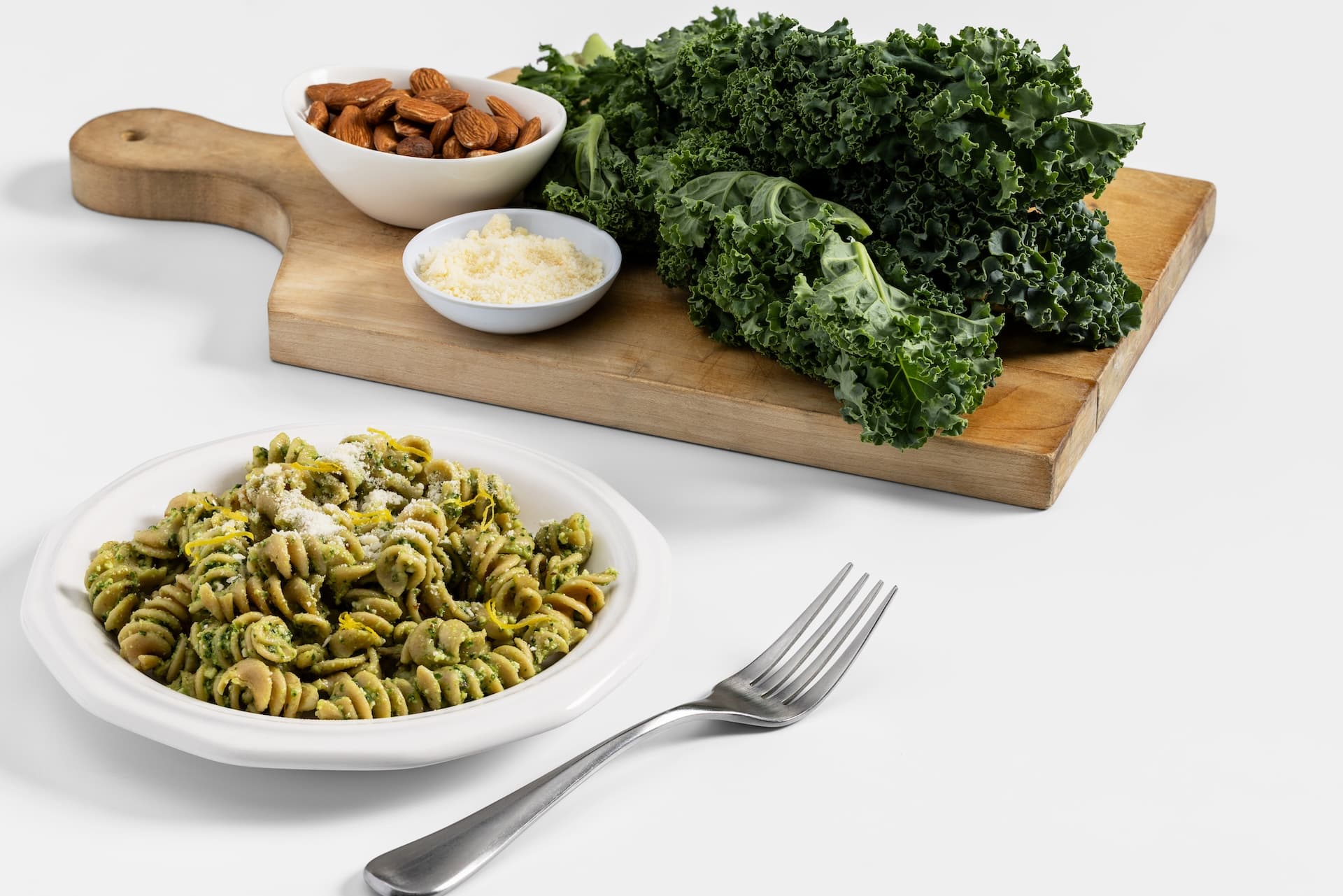 Nourish PA one-pot kale and almond pesto pasta.
