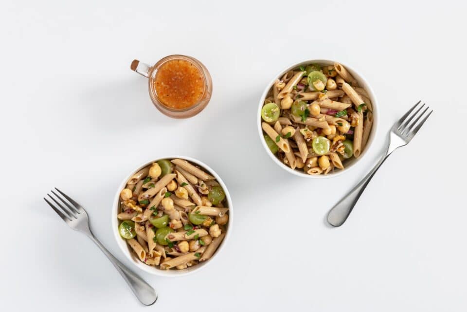 Nourish PA Mediterranean chickpea pasta salad.