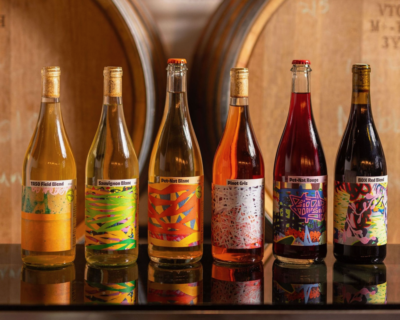 Bottles of wine at Mural City Cellars.