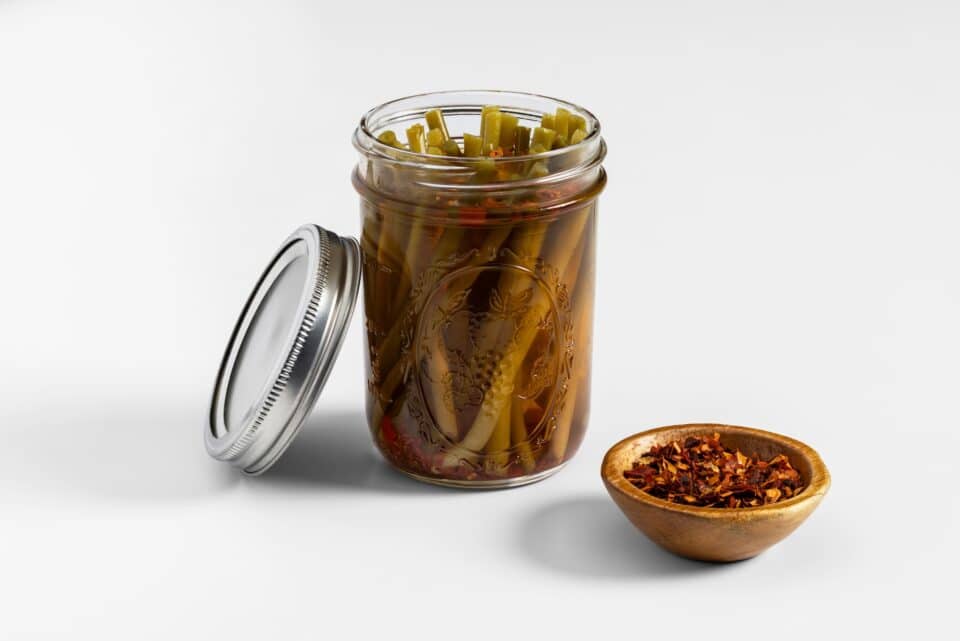Quick pickled garlic scapes.