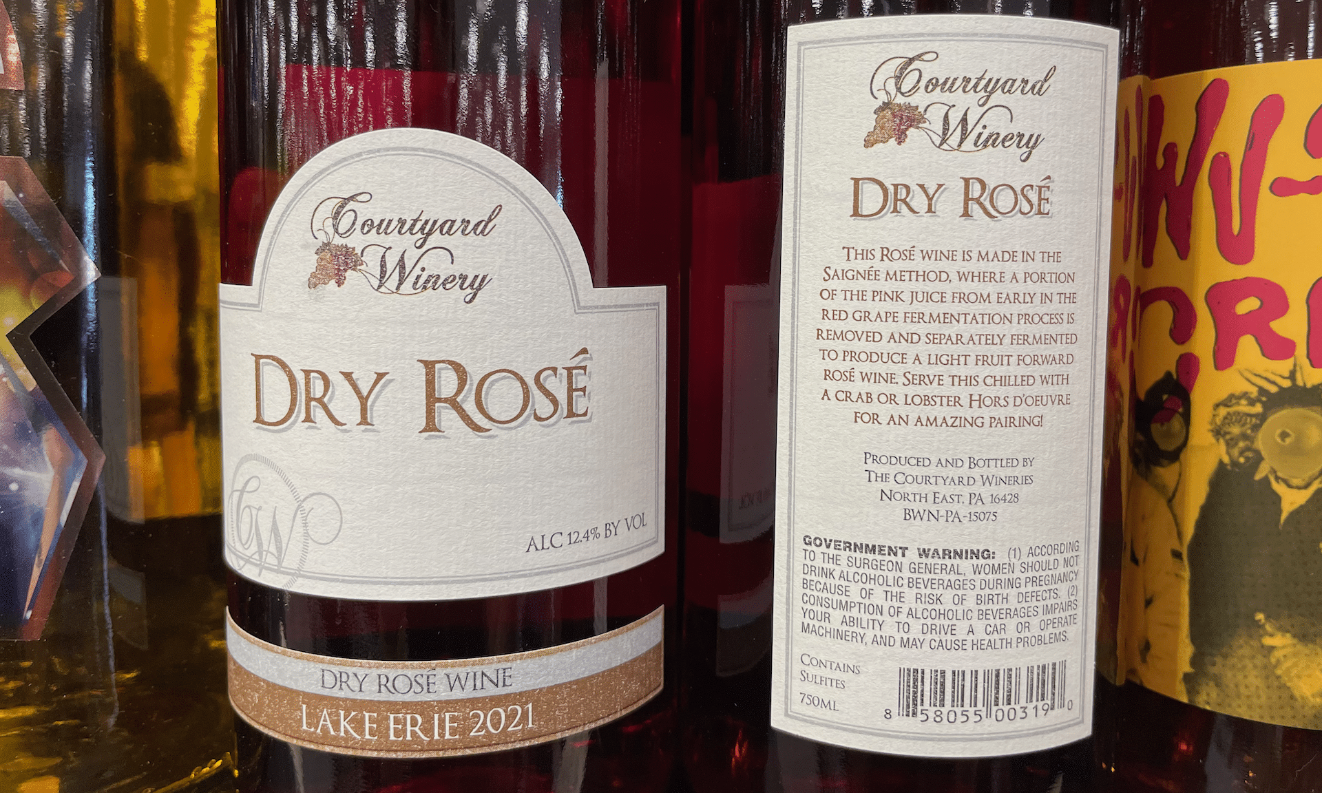 A dry rosé label on Courtyard Winery wine.