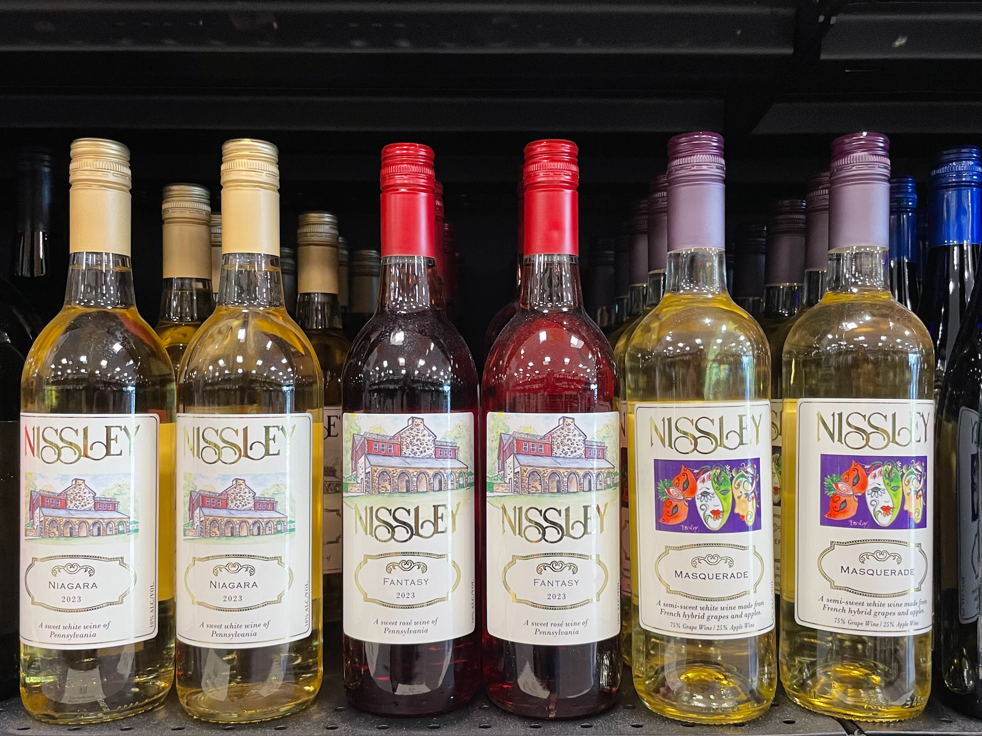 A row of Nissley wines.