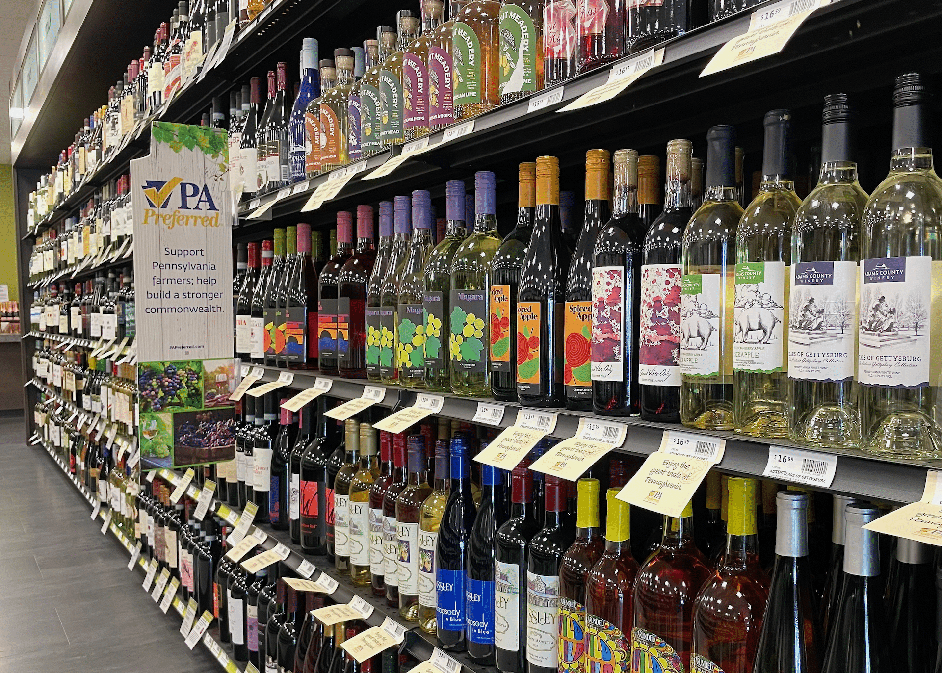 Shelves of PA wine.