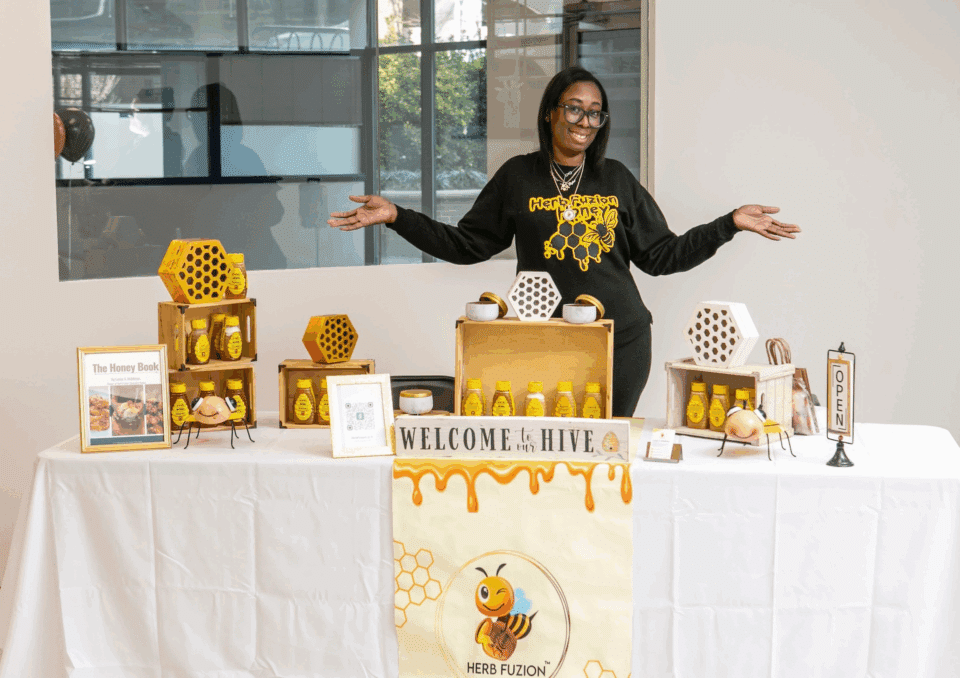 Herb Fuzion Handcrafted Honey owner Lanise Middleton with her products.