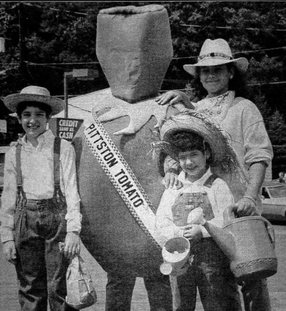 A 1989 photo of kids and the tomato mascot at the 1989 Tomato Festival.