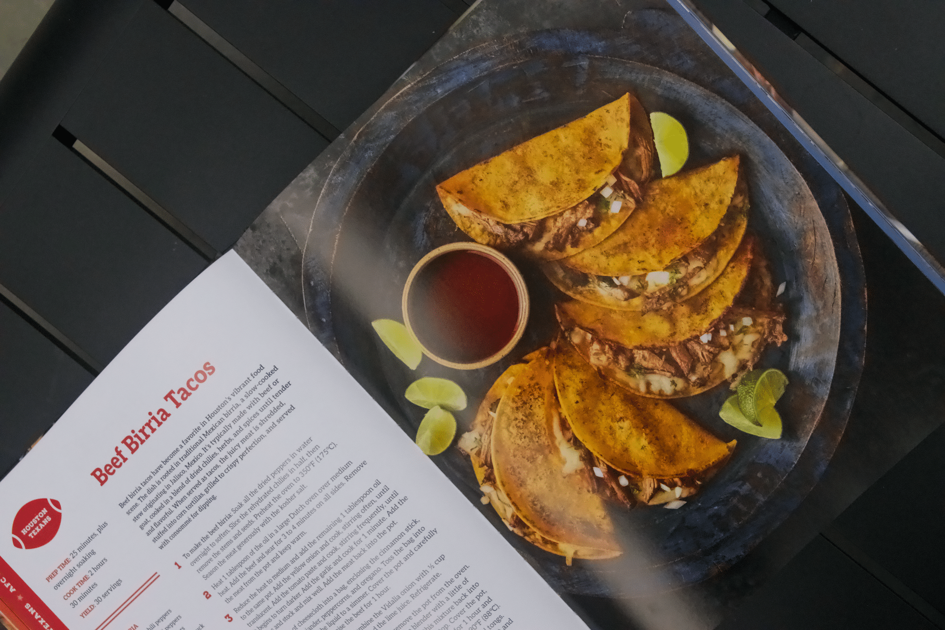 Beef birria tacos in Kickoff Kitchen by Tim Lopez.