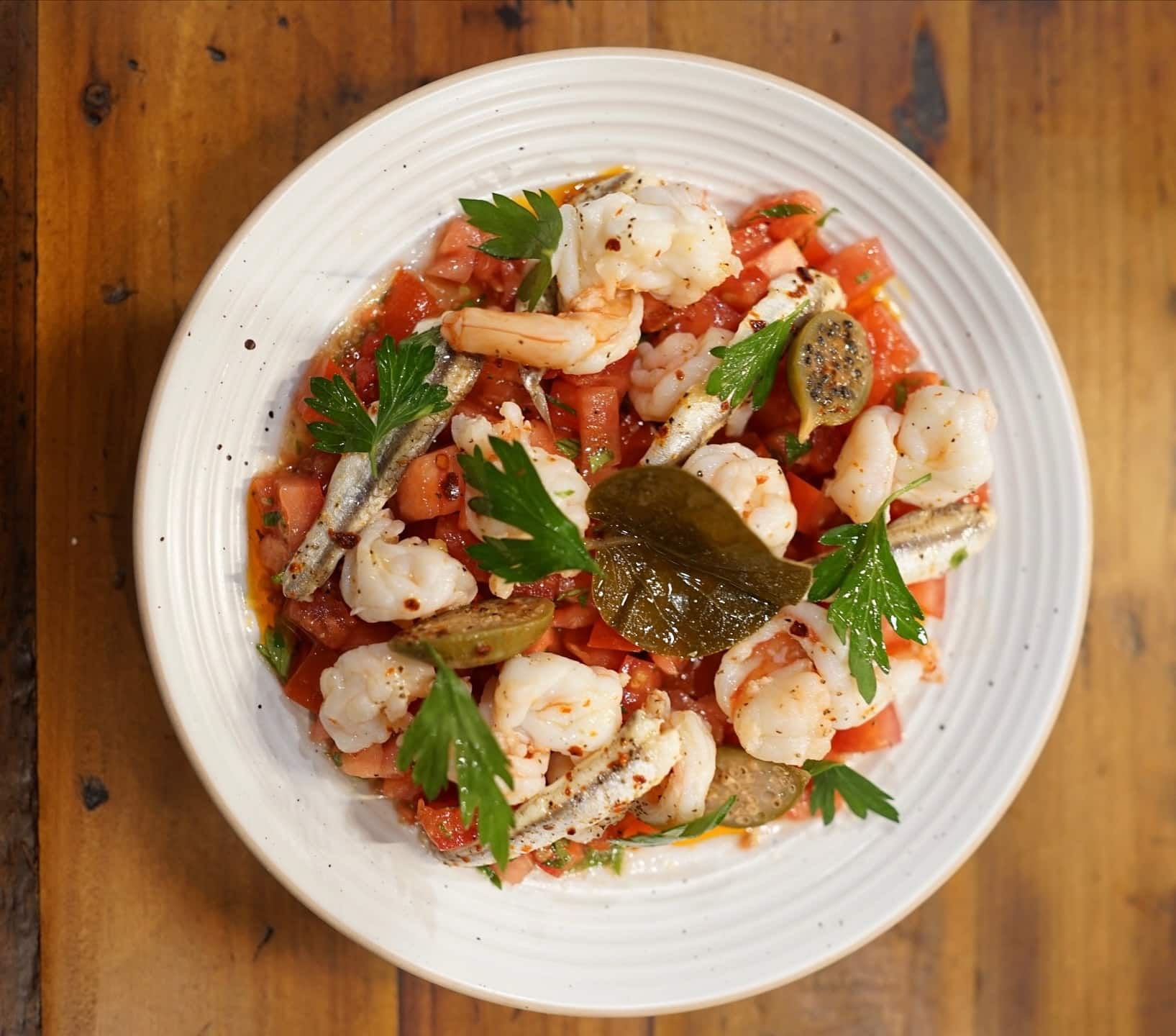 Chilled shrimp dish at The Refinery.