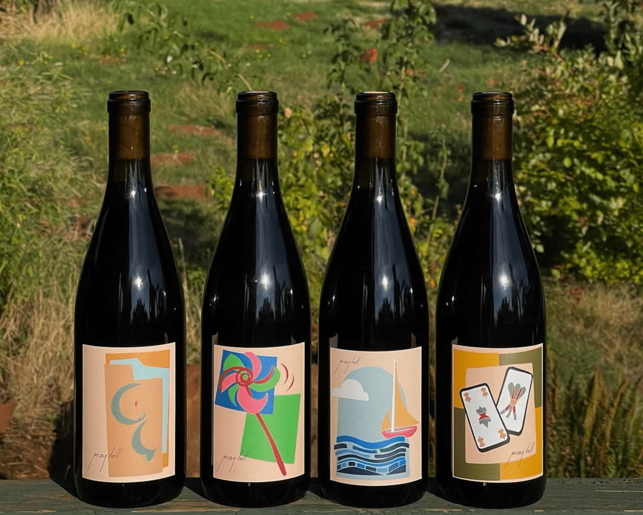 Pray Tell Wines lined up.