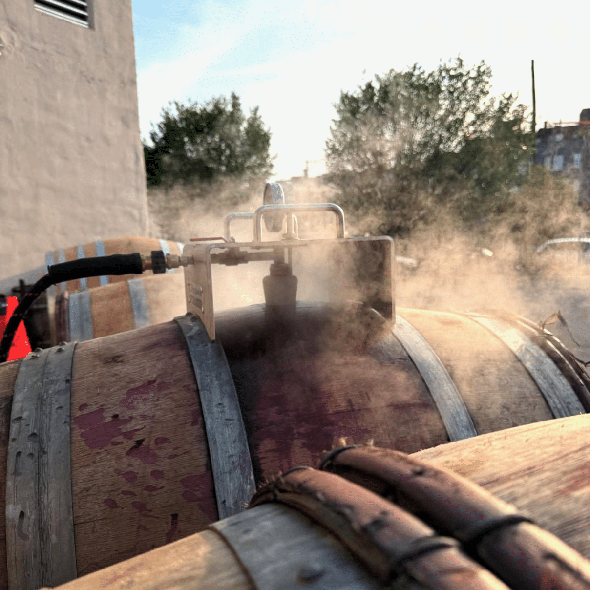 Barrels of wine at Pray Tell.