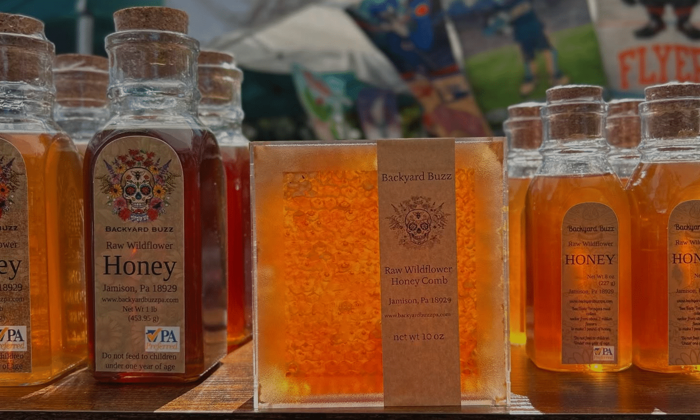 PA Preferred® Backyard Buzz honey glowing in the sun.