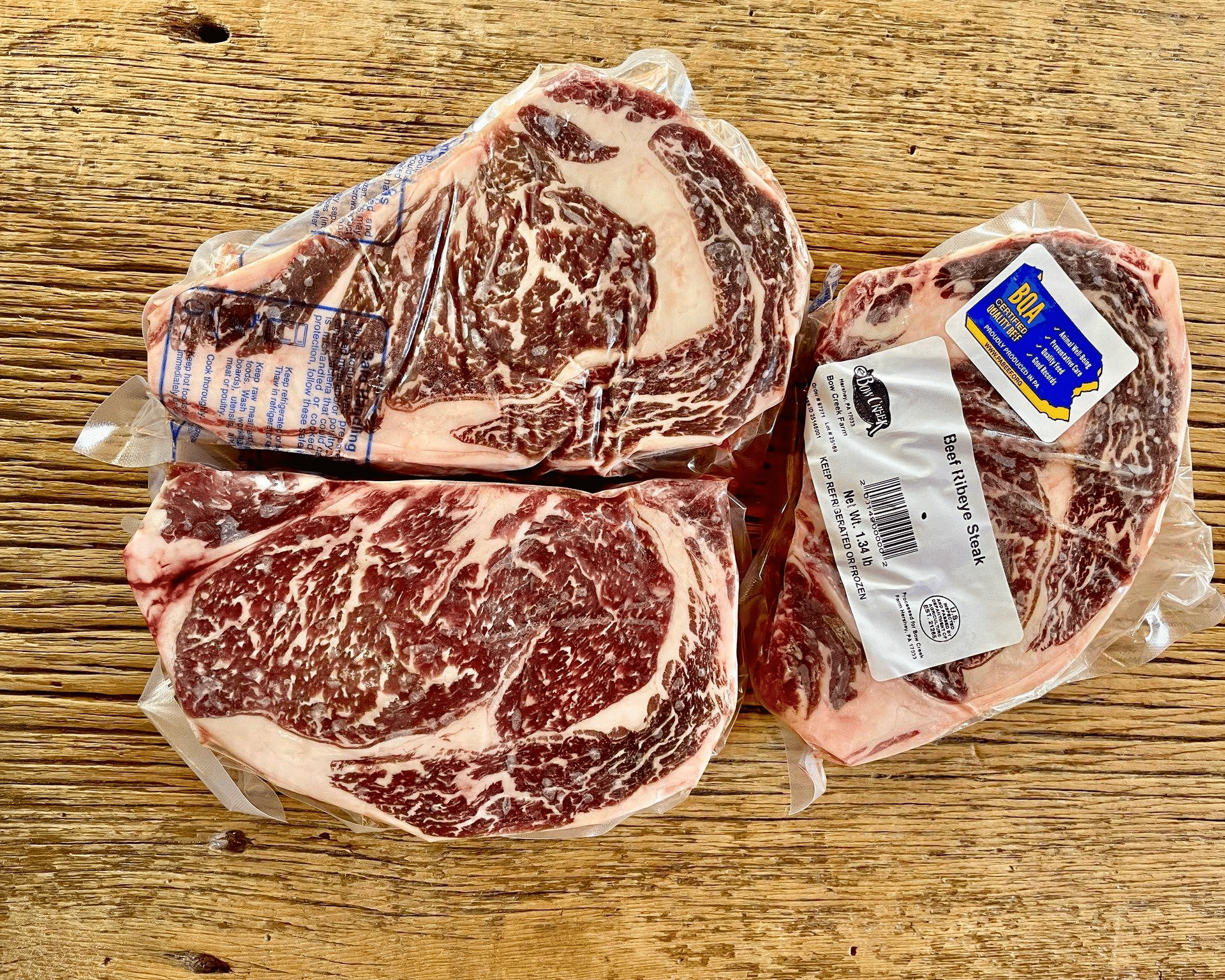 Bow Creek Farm & Cattle Co. ribeye steaks.