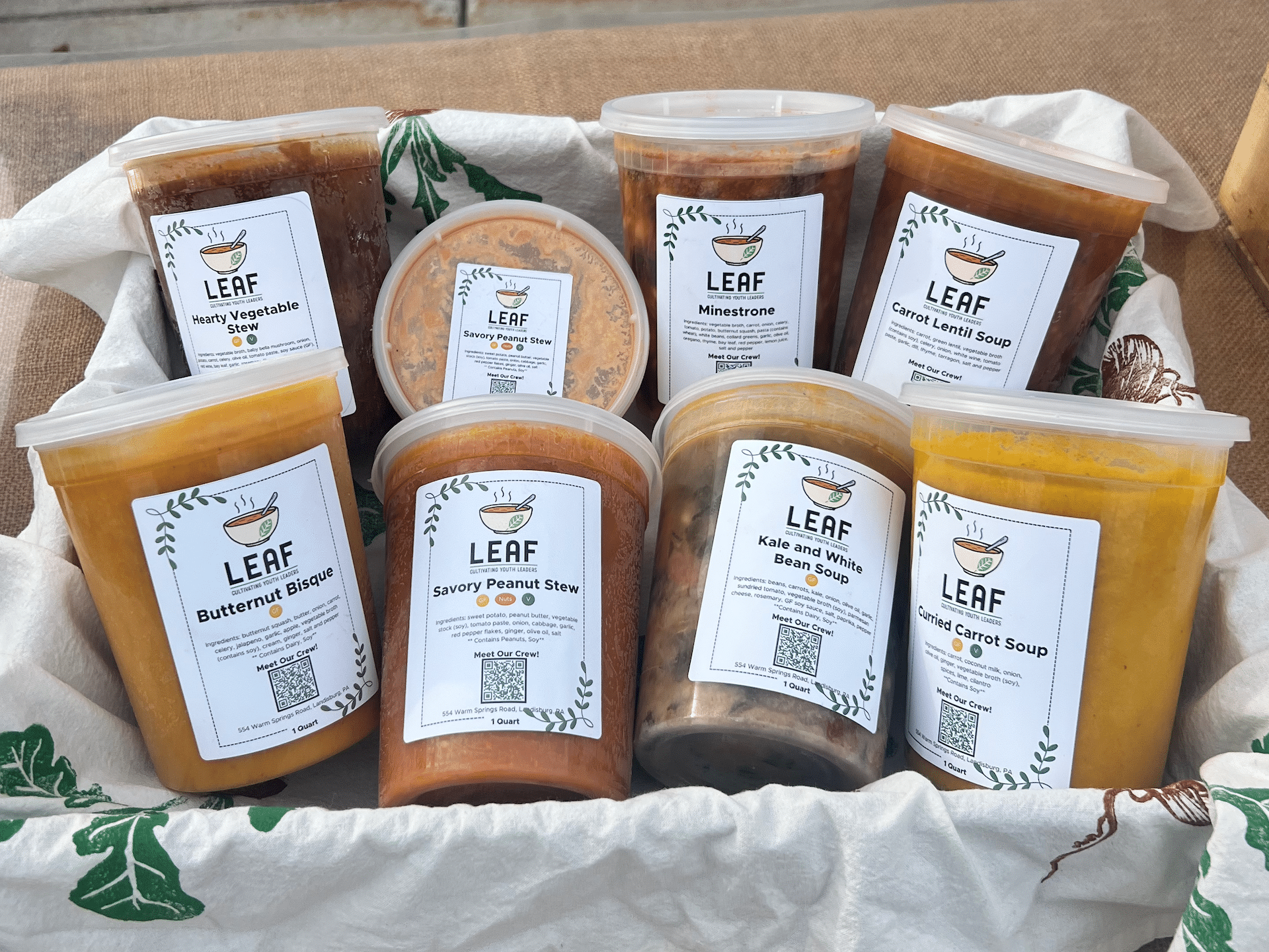 The soup lineup of The LEAF Project.