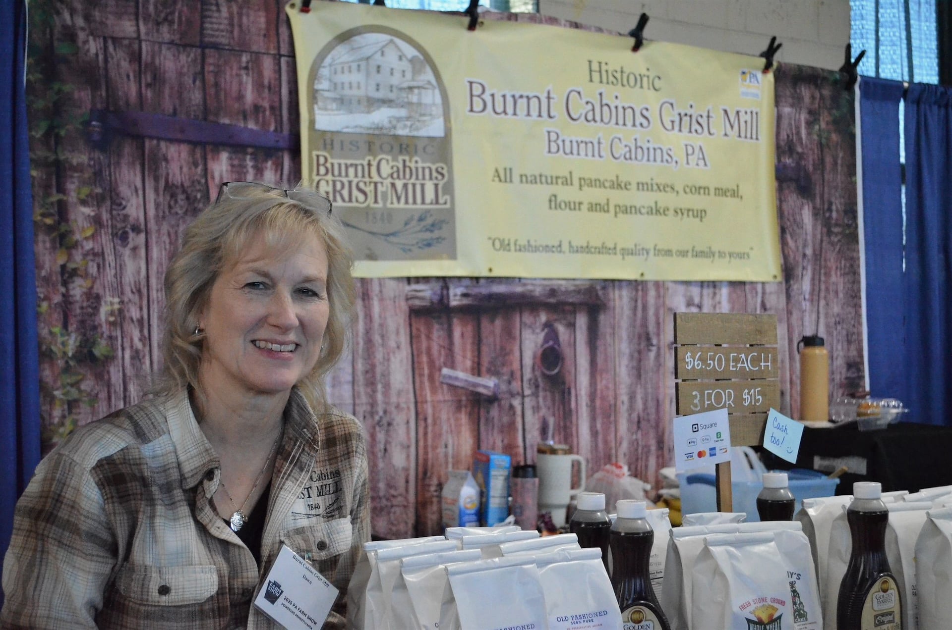 Burnt Cabins Grist Mill Dawn Lawrie at PA Farm Show.