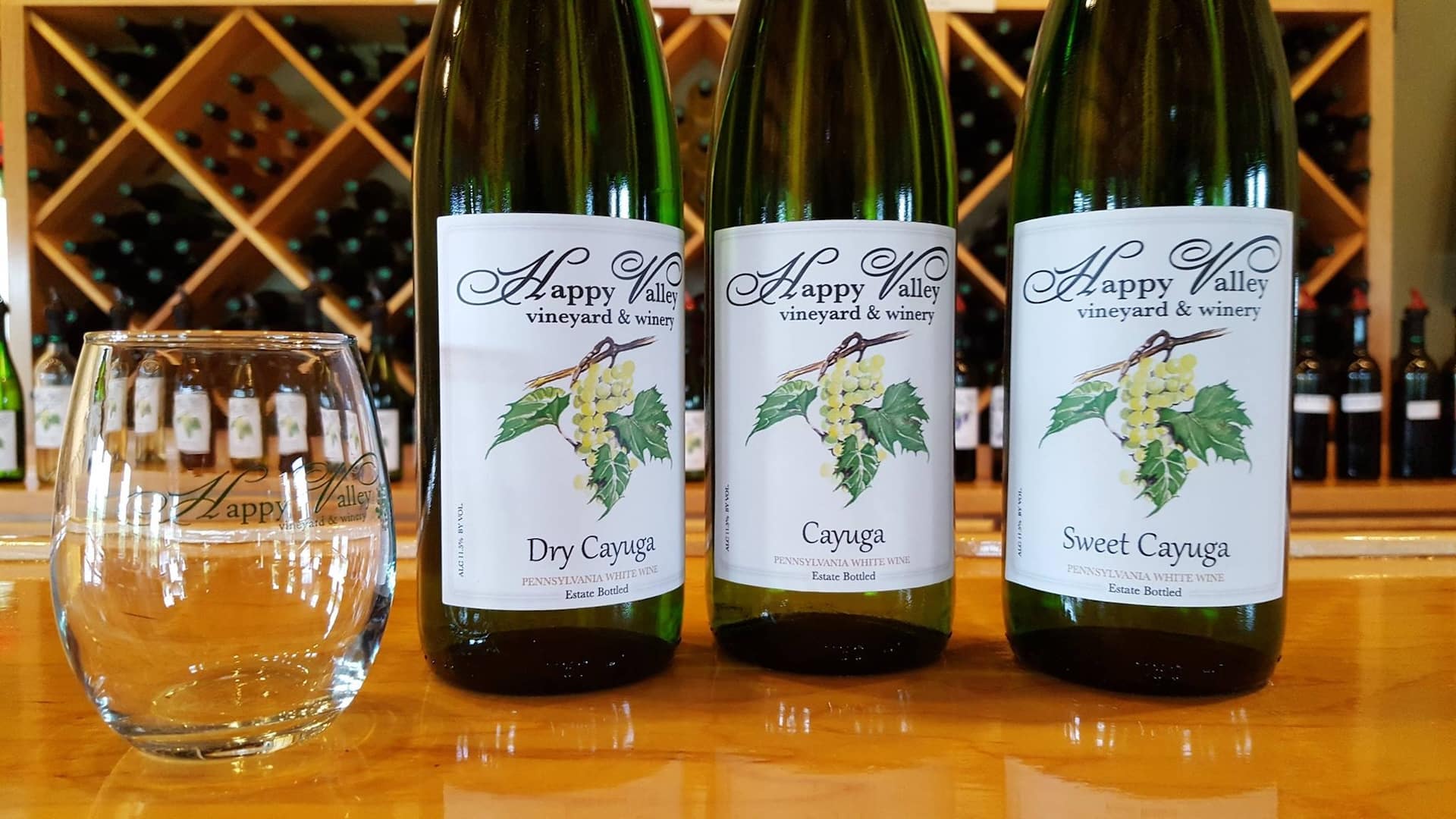 Happy Valley Vineyard & Winery Cayuga White wines.