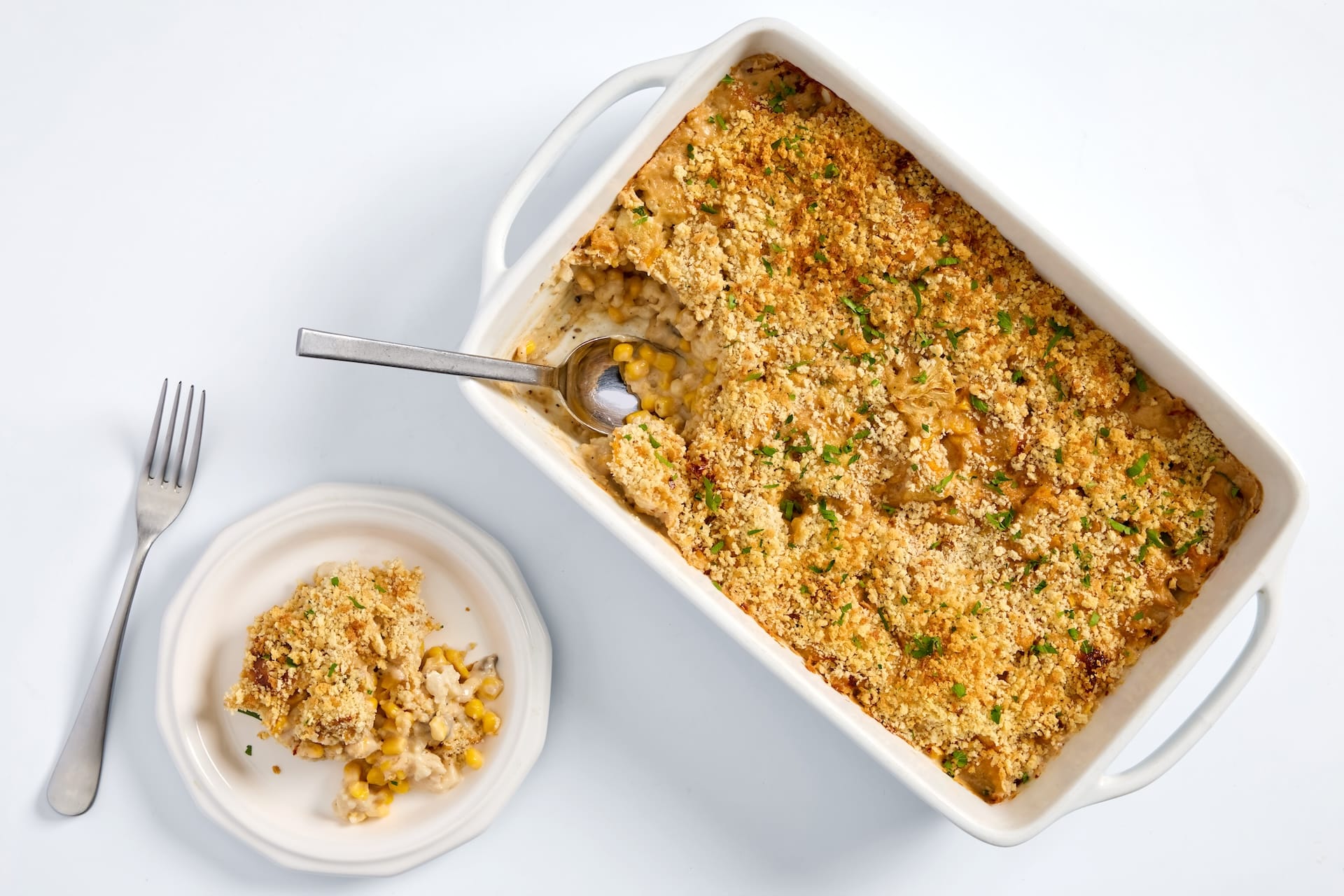 Nourish PA creamy cauliflower corn bake.