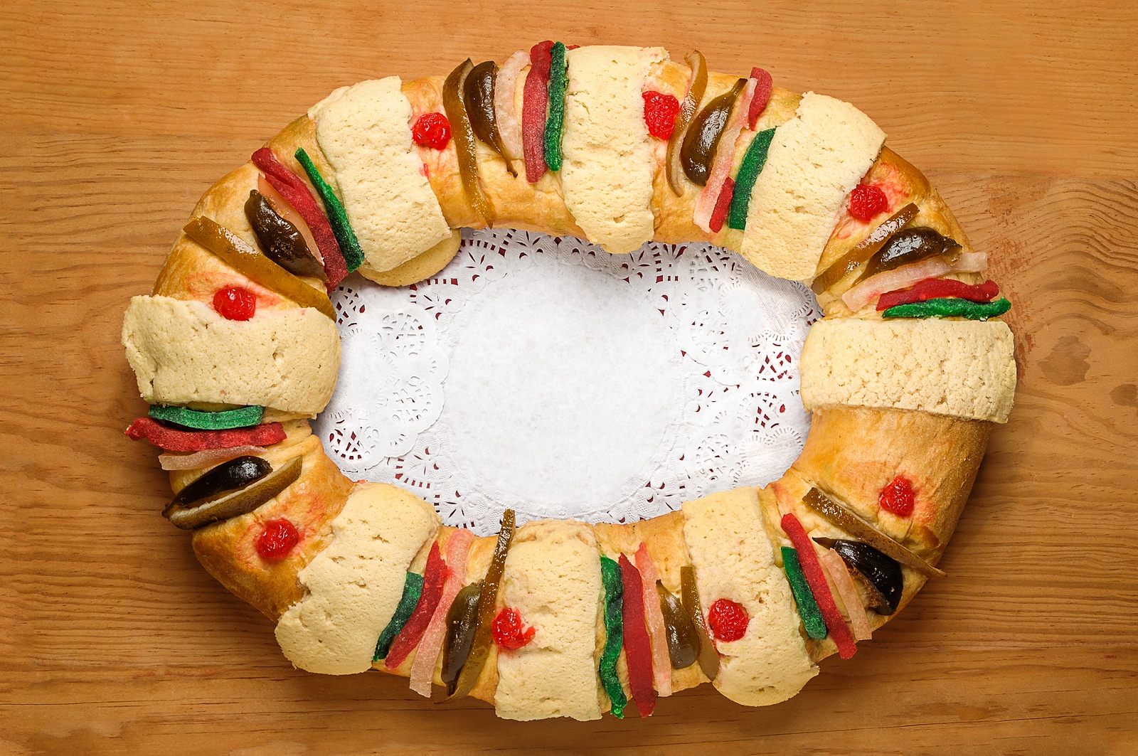 Epiphany cake Kings cake Roscon de reyes or Rosca de reyes.
