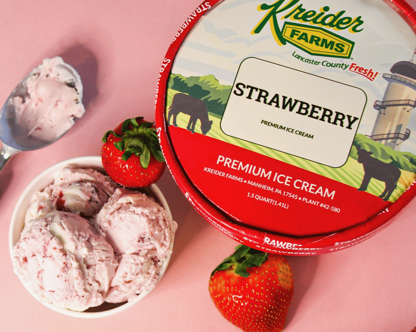 PA Preferred Kreider Farms strawberry ice cream.