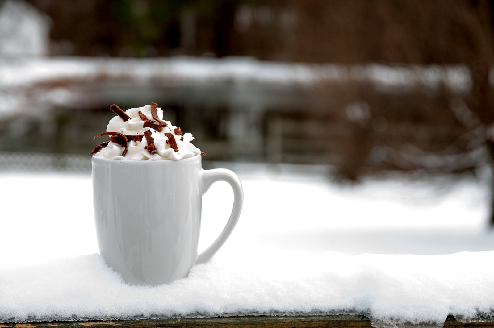 Hot chocolate in snow.