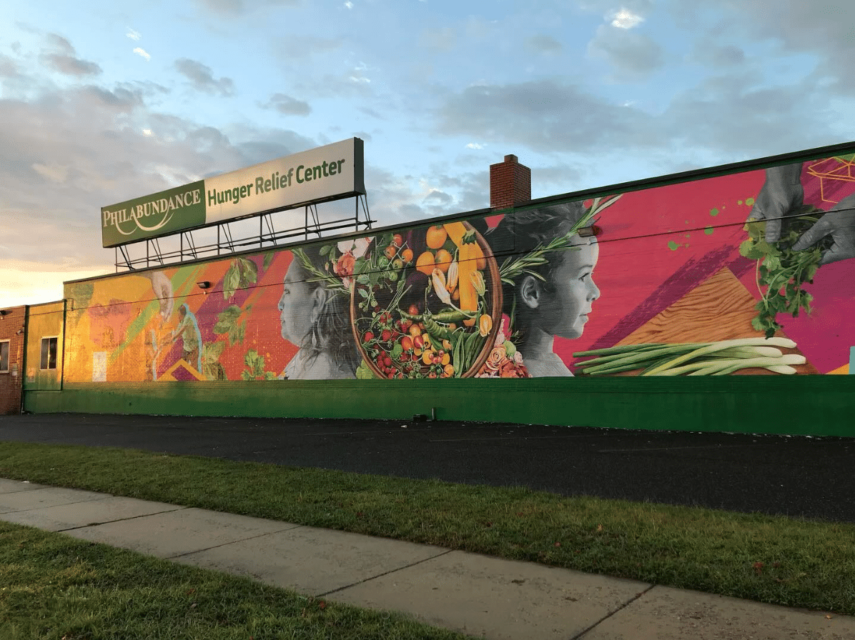 The mural of Calo Rosa for Philabundance in Philadelphia.
