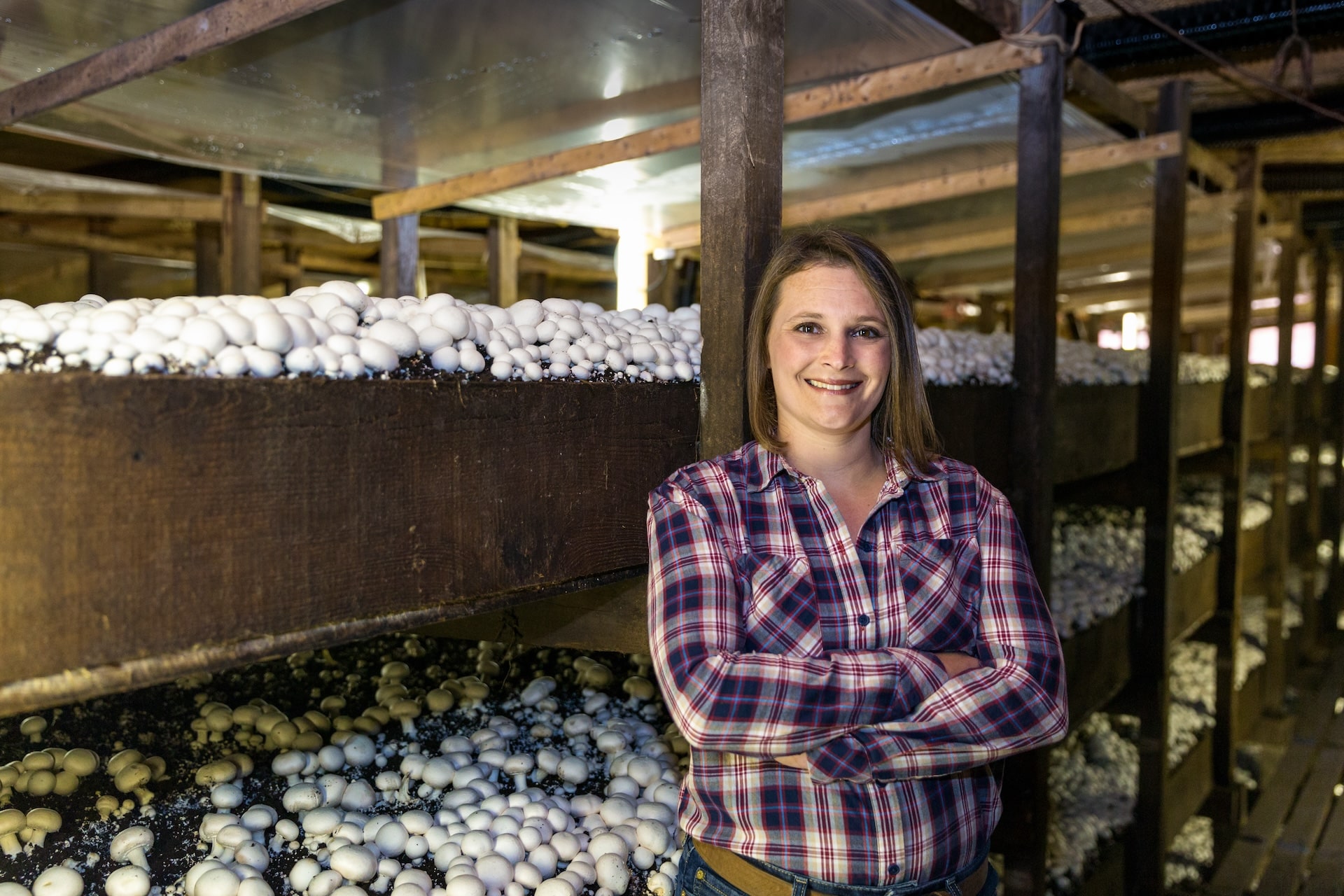 Meghan Klotzbach in the mushroom house.
