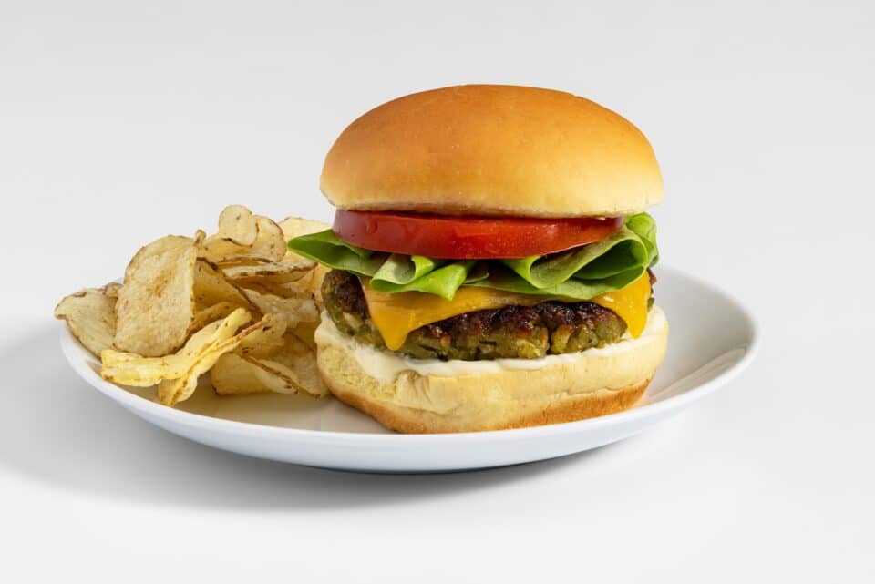 Nourish PA split pea veggie burgers.