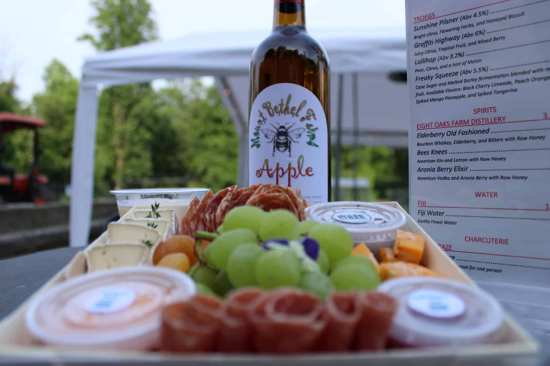 Wine and charcuterie at Mount Bethal Farms.