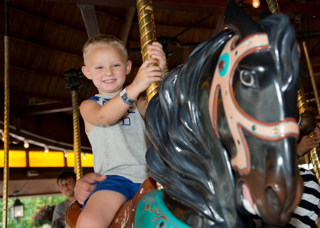 A young boy rides the carousel at DelGrosso's.