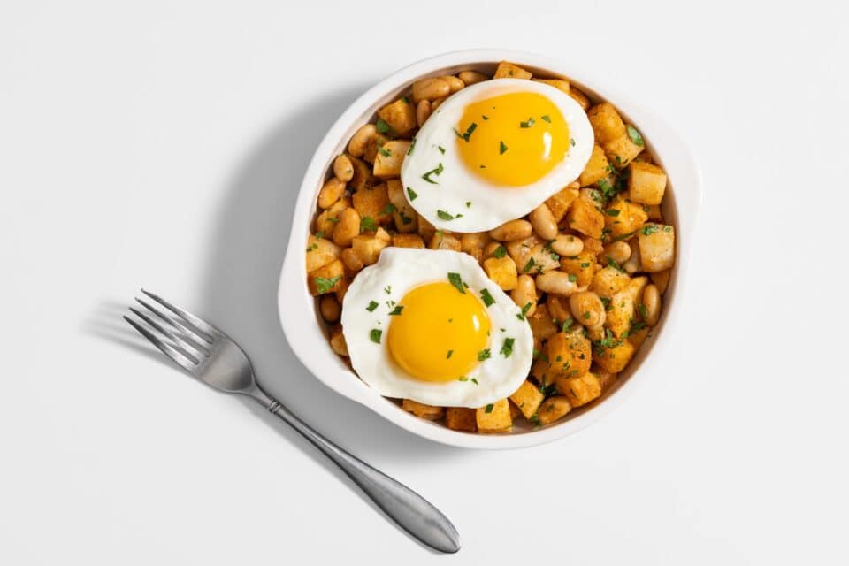 Nourish PA turnip and great northern bean summer hash breakfast.