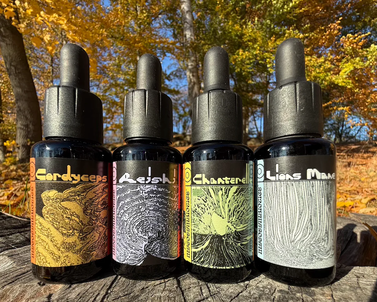 Mushroom tinctures by William Padilla-Brown and Mycosymbiotics.