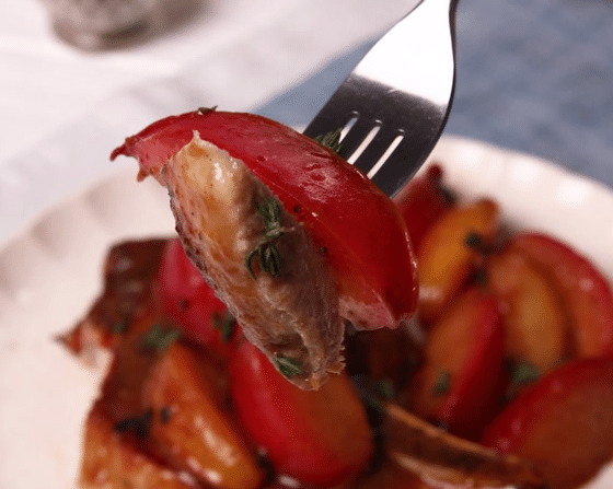 PA Preferred maple glazed pork with stone fruit.