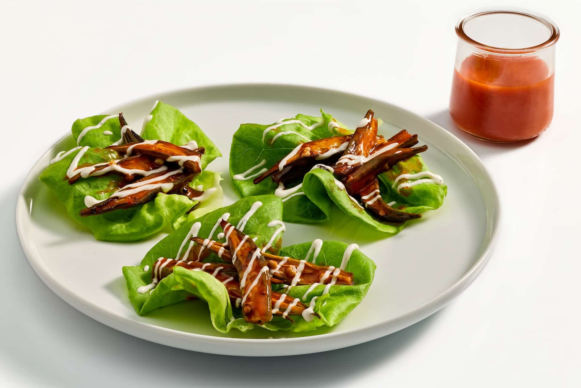 Nourish PA buffalo ranch okra lettuce wraps.